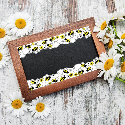 Whaline 69Ft Summer Bee Bulletin Board Borders, Self-Adhesive Honeycomb Dot Flower Trim for Summer Decoration