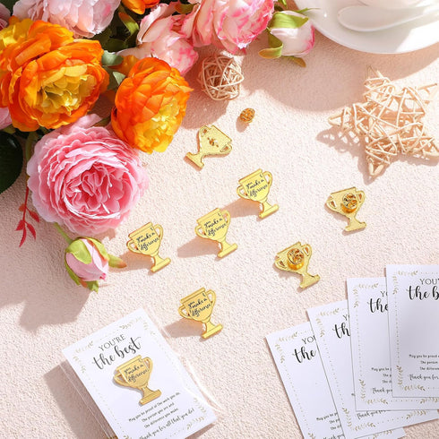 Juinte 40 Sets Employee Appreciation Gifts Bulk Trophy Pins with Thank You Cards Organza Bags Inspirational