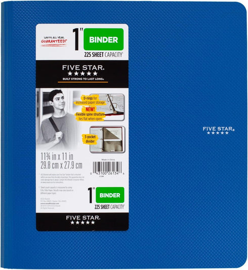 Five Star 1 Inch 3 Ring Binder, Plastic, Blue (38900)