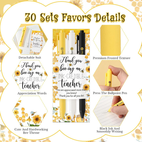 Teachers Appreciation Gifts Bulk, Cute Bee Back to School Gifts, Sunflower Bee Retractable Ballpoint Pens (30 Sets)