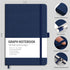RETTACY Graph Paper Notebook - Graph Grid Paper Notebook with 192 Pages, Notebooks for Work, School, 100 GSM Paper, Leather Hardcover, Inner Pocket, 5.7'' × 8.3'' (Navy Blue)