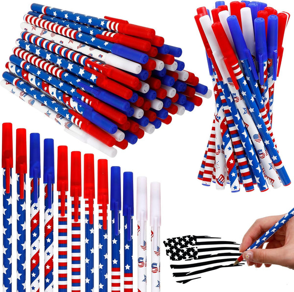 Eaasty American Flag Pens Bulk - Patriotic USA Gel Ink Pens for Independence Day, 4th of July Gifts (96 Pcs)
