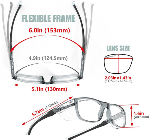 TR90NZZ Z87 HTS HUNTERSKY Safety Glasses with Side Shield Small Size Women Men ANSI Anti Fog Scratch Resistant Lab