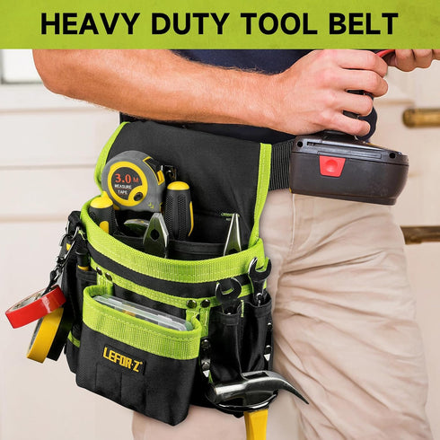 Tool Belt with Magnetic Tool Pouch, 14-Pockets Adjustable & Detachable Tool Pouch for Electrician, Carpenter,