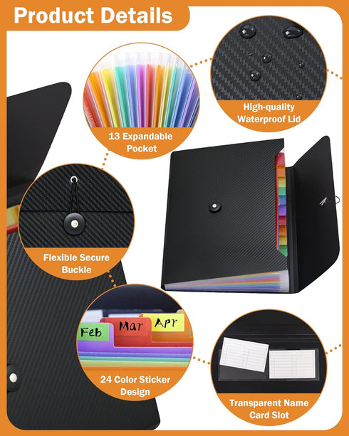 Cesil 2Pcs Accordion File Organizer, 13 Pockets, A4 Letter Size Document Receipt Holder for Home, Office, Classroom