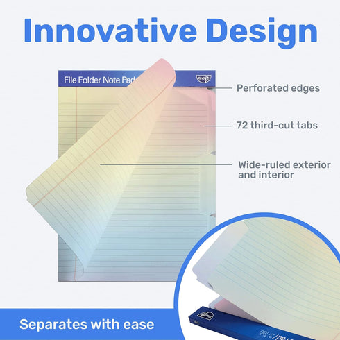 Find It File Folder Notepad, Pack of 72, 9.5 x 12.5 Inch Notebook Organizer Folders for Filing, Rainbow