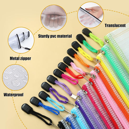 EOOUT 36pcs Pencil Pouch, Large 6x9 Inches Mesh Zipper Bags, 12 Colors for Organizing Office Supplies