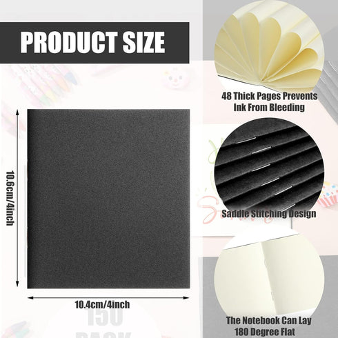 Thenshop 150 Pack Mini Notebooks, Bulk Small Unlined Journals, Pocket Blank Sketchbooks for Kids, Students, 4 x 4 Inch