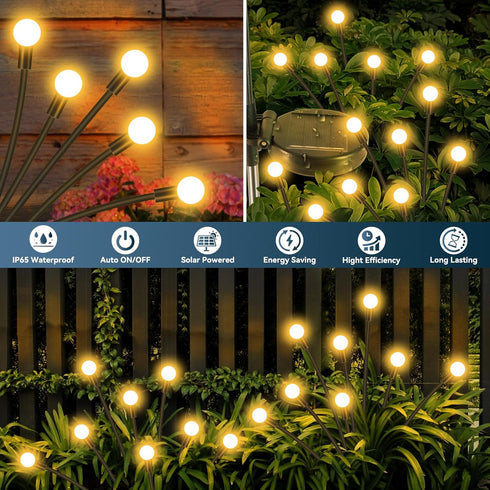 2 Pack 16 Solar Garden Lights Outdoor Waterproof, LED Swaying Firefly Lights Outdoor Decor Light for Pathway Party
