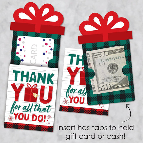 Set 8 Big Dot of Happiness Holiday Thank You - Christmas Appreciation Money and Gift Card Sleeves - Nifty Gifty Card