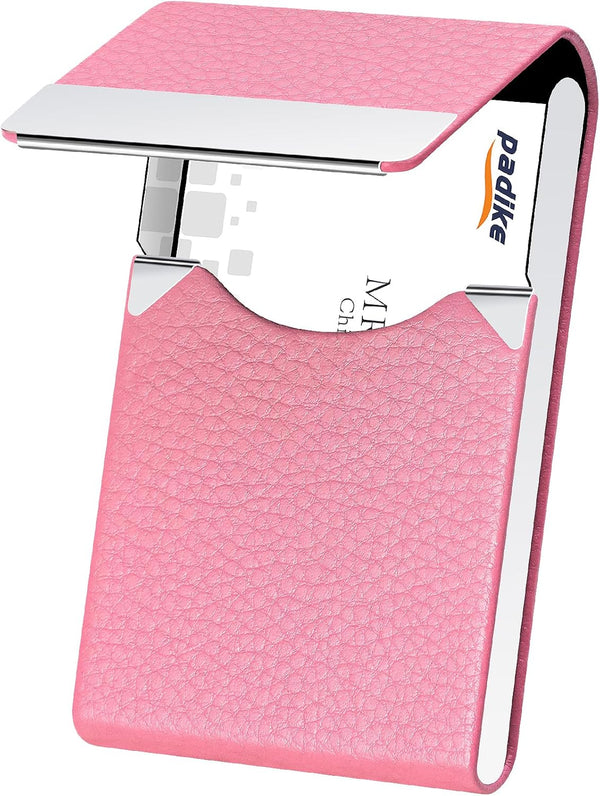 Padike Professional Business Card Holder, PU Leather Slim Case with Magnetic Shut (Pink)