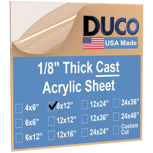 Duco Clear Cast Acrylic Sheets 1/8" Thick - Cut to Size Plexiglass 8" x 12" for Crafts and Window Replacement