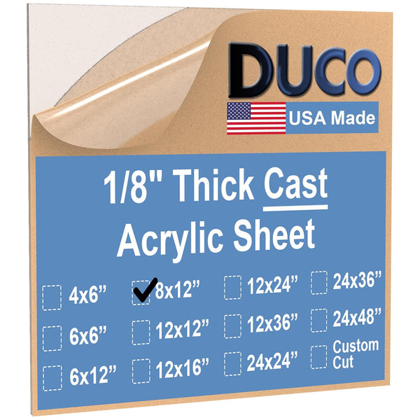Duco Clear Cast Acrylic Sheets 1/8" Thick - Cut to Size Plexiglass 8" x 12" for Crafts and Window Replacement