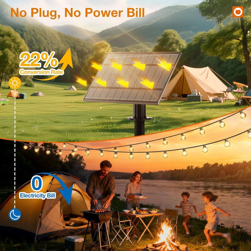 31FT(25+6) 1FT Bulb 25+2 Commercial G40 Bulbs, Dimmable addlon Solar String Lights Outdoor with Spacing, LED Solar