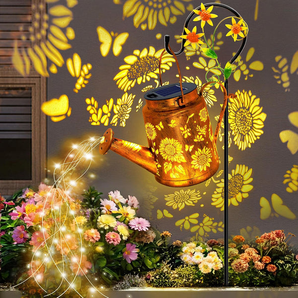 Solar Lights Outdoor Waterproof, Sunflower Solar Watering Can Lights with Shepherd Hook,