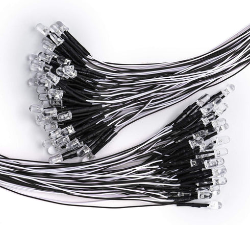 DiCUNO 100Pcs 5MM Pre Wired 12V Daylight White LED Diodes, 9.4 Inch/24CM