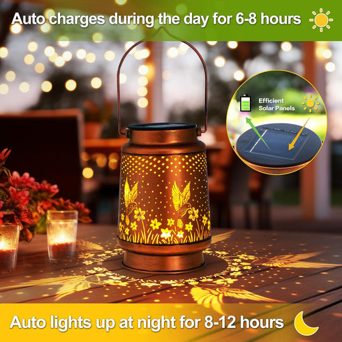 Hummingbird Mothers Day Gifts, Birthday Gifts for Women, Solar Lanterns Outdoor Waterproof, Garden Decor Metal Hanging