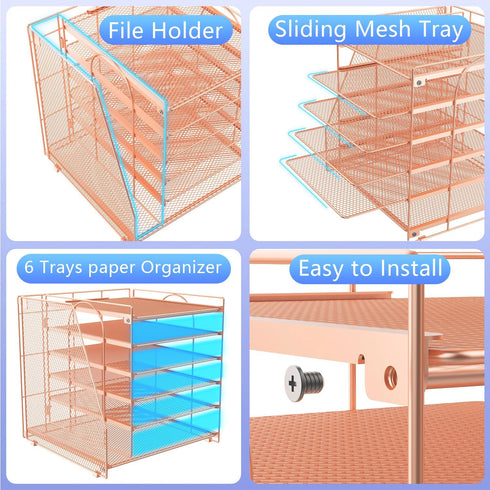 gianotter Desk Organizers and Accessories, 6-Tier Paper Organizer with Magazine Rack, File Organizer for Office Desk
