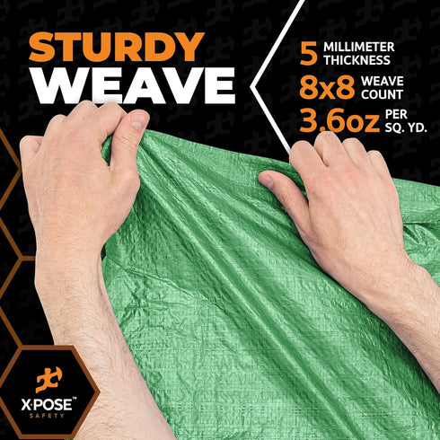 Xpose Safety 10' x 16' Green Poly Tarp - Durable, Water Resistant, 5 Mil Thick Polyethylene Cover