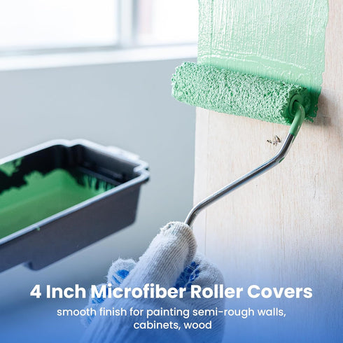 Mister Rui Microfiber Paint Roller Covers: 4 Inch, 40 Pack Small Paint Roller Covers with Frame Kit for House Painting