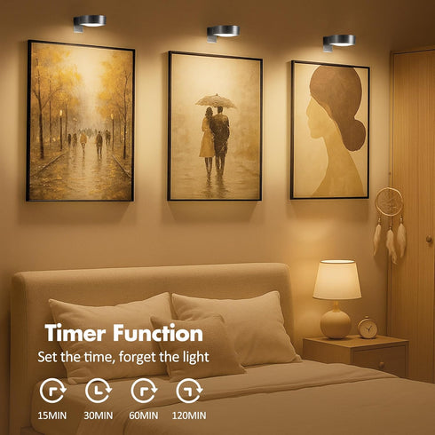 Kandicyar 6Pcs Dimmable 3 Picture Lights for Wall Battery Operated, Magnetic Led Painting Light with Remote and Timer