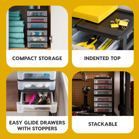 IRIS USA Plastic Stacking Desk Top 3-Drawer Storage Organizer, 4-Pack for Crafts, Office, and Small Organization