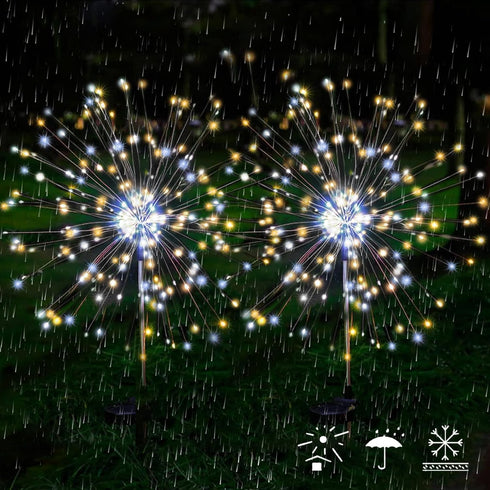 JJGoo Solar Firework Lights, 2 Pack 120 LEDs, Waterproof Outdoor Solar Lights with 2 Lighting Modes for Party Decor
