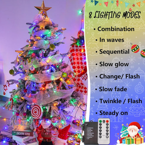 2 Pack 33ft 100 8 YEGUO Christmas Lights Battery Operated, Each LED Multicolor String Lights Outdoor Waterproof, Modes