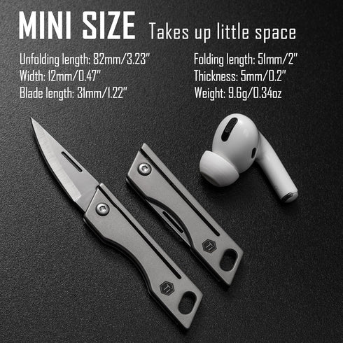 KeyUnity KK06 Mini EDC Pocket Knife, Small Titanium Folding Knife with Keychain Hole