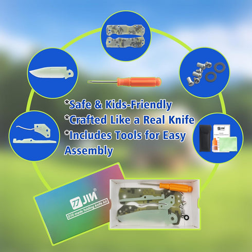 G10 G10 JIN Alpha Knife for Kids, Folding EDC, Fake Toy Knives, DIY Kit, Kids Pocket Knife, Dull, Safe Camo Blade