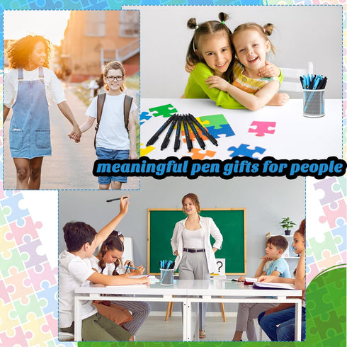 Jetec 100 Pcs Autism Awareness Pens Bulk, Inspirational Retractable Ballpoint Pens for Mental Health Classroom Office