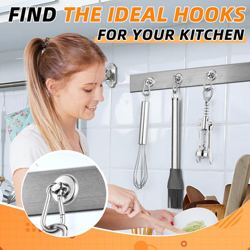 FINDMAG 10 Pack Heavy Duty Neodymium Magnetic Hooks with Swivel Carabiner, 70LBS Magnet Hooks for Kitchen, Home,