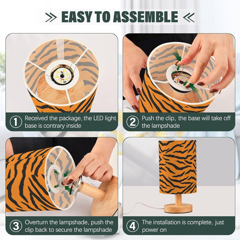 ALAZA Bedside Table Lamp for Bedroom Animal Print Stripe Nightstand LED Light Lamps with USB Port Linen Fabric Shade
