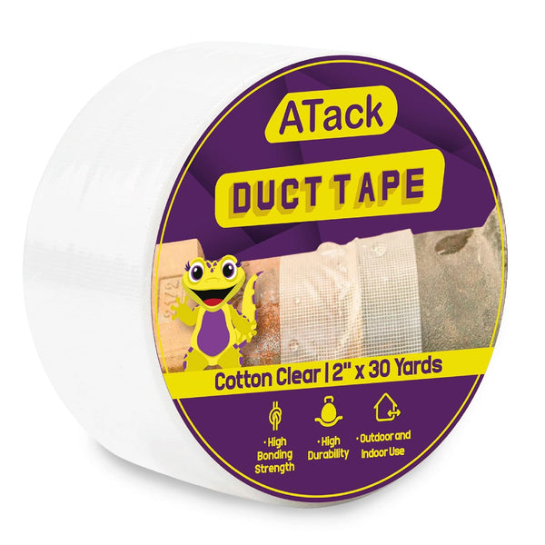ATack Duct Tape Clear Cotton Textile, 2-Inches x 30 Yards, Heavy-Duty Repair, Packing, Weatherproof