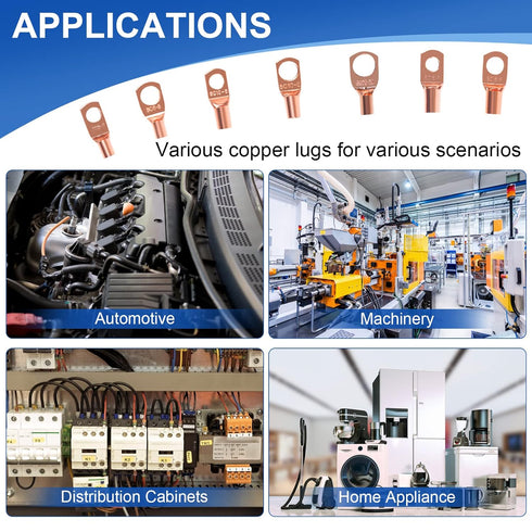 Copper Wire Lugs AWG12 10 8 6 Gauge Connectors, SQQHXX Heat Shrink Set with 30Pcs Battery Cable Ends