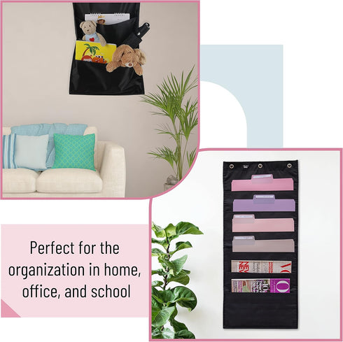 Mr. Pen Hanging Wall File Organizer, 6 Pocket, 2 Pack, Black, Over The Door File Organizer for Wall