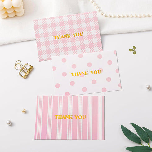 50 Pack Crisky Pink Thank You Cards with Envelopes, Lattice Polka Dot Thank You Cards Bulk for Baby Shower, Birthday
