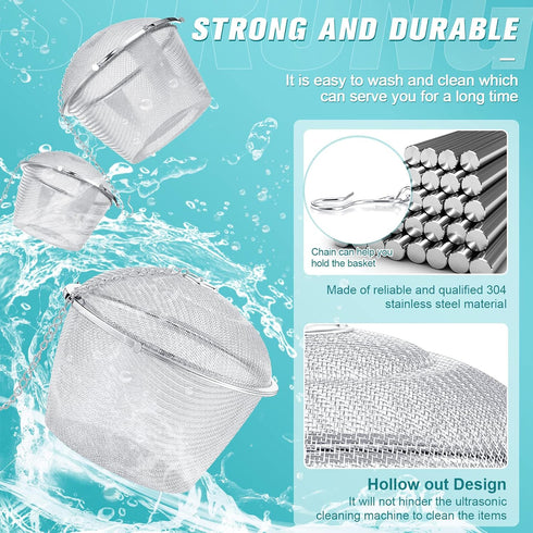 Ultrasonic Cleaner Baskets, Stainless Steel Parts Cleaner Jewelry Steam Cleaner Basket with Lock and Hook (3 Pieces)