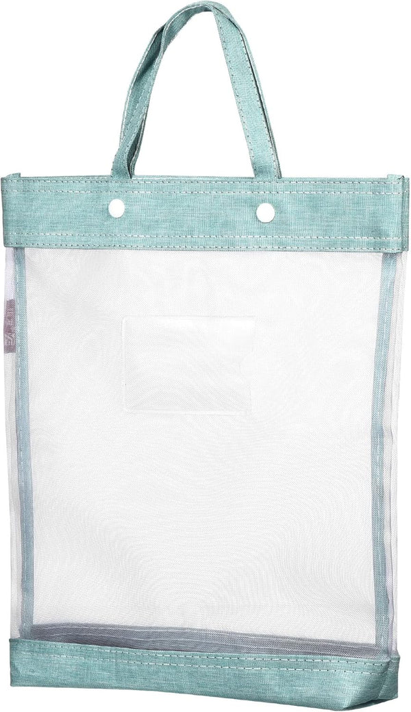 PATIKIL Green Nylon Document Bag with Handle, Transparent Handbag for Office Business