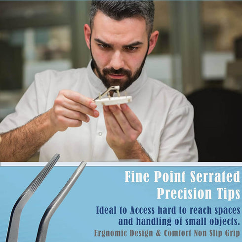 Lab Tweezers High Precision Forceps, 6" (15.2 cm), Fine Strong Angled Point Tweezers in Stainless Steel