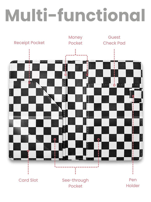 Waitress Server Book Retro Checkerboard Server Wallet Organizer, Simple Guest Check Holder for Restaurant Waitstaff