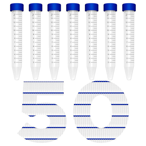 Membrane Solutions Conical Centrifuge Tubes, 15mL, 50 Pack Sterile Plastic Test Tubes with Screw Caps