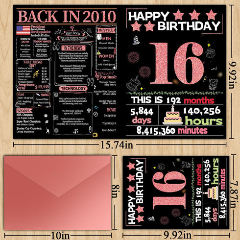 Joycard 16th 16th 16th 16 2010 Sweet Birthday Card with Envelope, Birthday Decorations for Girls, Birthday Gifts