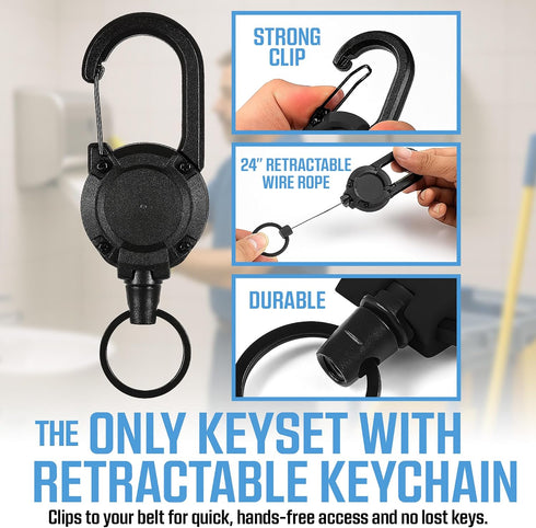 Set 10 1100, 2055, 74, 770301, E114, 3-in-1 Universal Paper Towel Dispenser Key + Retractable Key Chain - Pcs