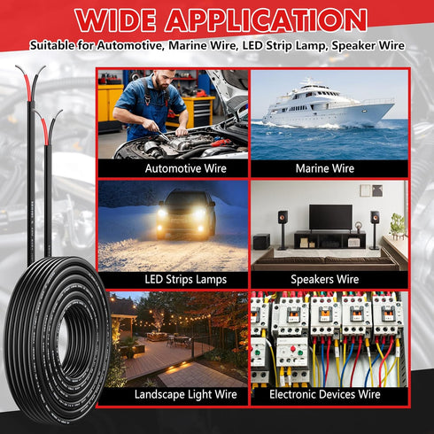 16 2 16 50FT, 12V 16/2 Lighting-15M Gauge Wire Conductor Electrical Wire, AWG Wire Stranded PVC Cord Low