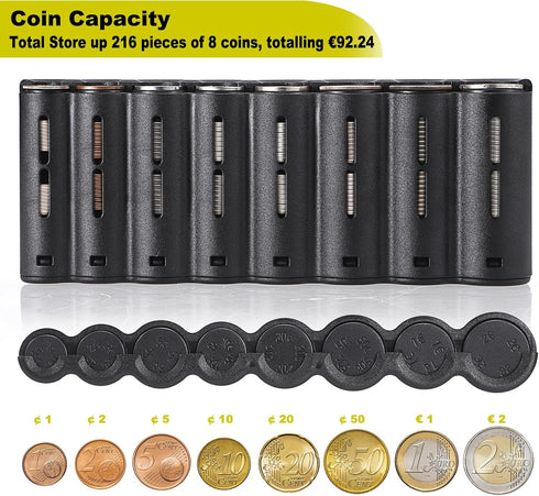 BSTKEY Pack Euro Coin Holder Coin Dispenser, Fanny with Banknote Waiters Purse Coin Sorter Coin Organizer, Black Coin