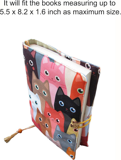 Fabric Novel Book Sleeve for Adults, Cute Cats Pattern, Washable Protector, Padded Case 5.5 x 8.2 x 1.6
