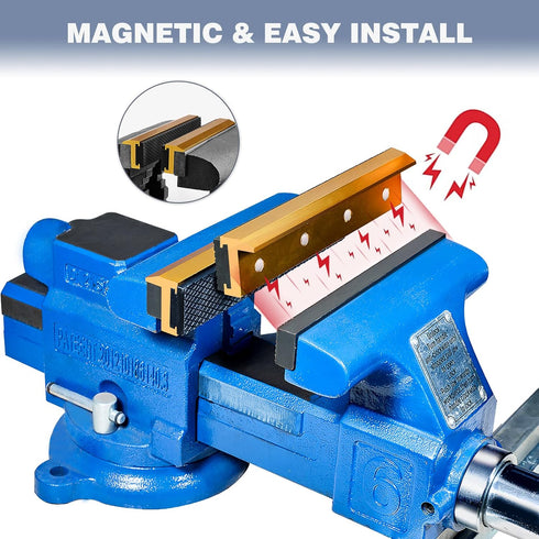 6" Universal Soft Vise Jaws Pads, Magnetic Protector for Any Metal Vice, 1 Pair, Golden