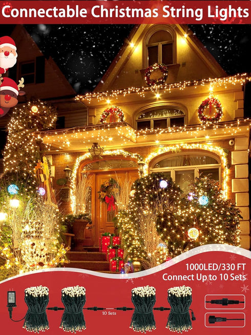 2-Pack 66FT 200 13 LED Christmas Lights, Modes Extendable Christmas Tree Lights with Timer & Memory, Waterproof Twinkle