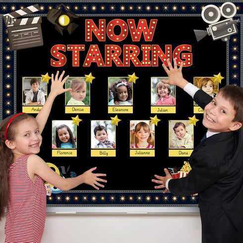 Movie Star Bulletin Board Set, Now Starring Classroom Decor with DIY Photo Crafts and Film Tickets Cutouts